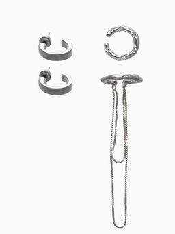 Набор серьги и каффы 4 шт. Минимализм водопад, цвет серебро