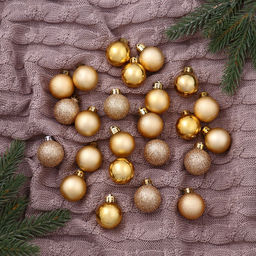 Ёлочные игрушки Классика блеск ассорти, шары новогодние, d=3 см, набор 24 шт., золото