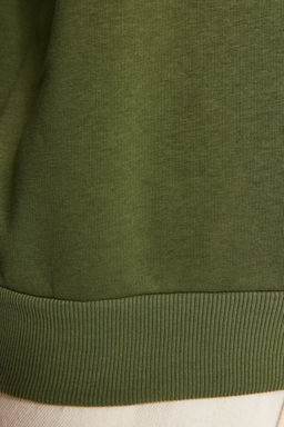 Haki Kal?n Ici Polarl? Regular/Normal Kal?p Bisiklet Yaka Basic Orme Sweatshirt TWOAW24SW00101