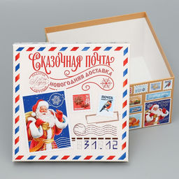 Коробки подарочные новогодние набор 10 в 1 «Новогоднее послание», 10×10×6 – 28×28×15 см