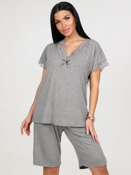 033 ДОМАШНИЙ КОСТЮМ ЖЕНСКИЙ (шорты) (Серый меланж) - А-дина фото 2
