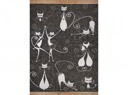 Плед хлопковый 170*200 жаккард "Кошки" цв. 9 черн. с белым