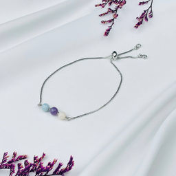 Браслет регулируемый для "Рака" из Аметиста, Аквамарина и Опала от 16 см