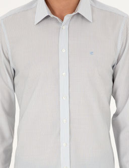 Синяя шерстяная рубашка приталенного кроя в полоску - Cacharel фото 6