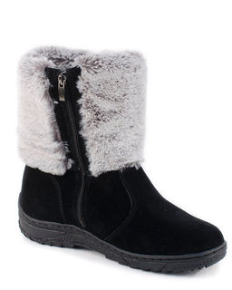 Унты женские на литой подошве. Черные., Замша. "Шиншилла". Короткие. Молния.