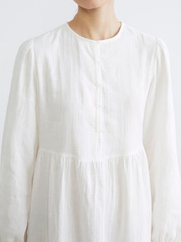 Bisiklet Yaka Balon Kollu M?slin Elbise