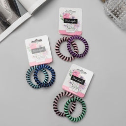 Цена за 4 шт. Резинка для волос "Пружинка" (набор 2 шт) полоски, 5,5 см, микс