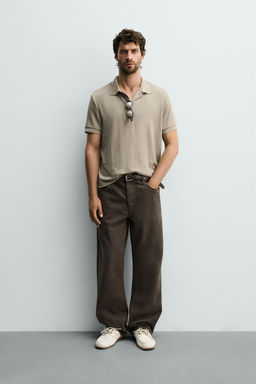 POLO REGULAR FIT JACQUARD RAYAS / Tostado