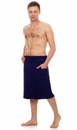 Килт мужской для бани и сауны ТЕМНО-СИНИЙ махровый хлопок 100% - Лен поволжья фото 2