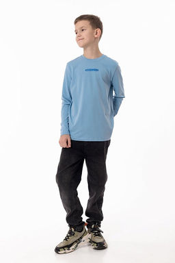 Футболка с длинным рукавом М225013Пг серо-голубой