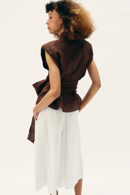 LINEN BLEND SHOULDER PAD TOP WITH BELT - Zara фото 6