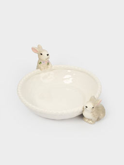 Ваза для фруктов, 26х6 см, керамика, молочно-серая, Кролики с корзинкой, Brown Rabbit - Anna lafarg фото 4