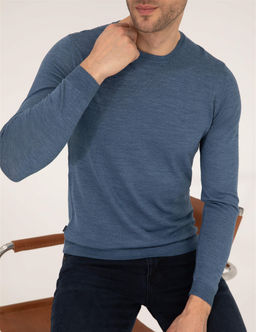 Mavi Slim Fit Bisiklet Yaka Y_n Kar___ml_ Basic Triko Kazak