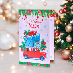 Цена за 10 шт. Открытка «С Новым годом!» глиттер, 18×12 см