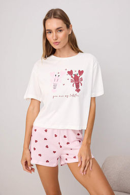 Teen Beyaz-Pembe %100 Pamuklu Kalpli _rme Pijama Tak_m_ THMSS26PT00154