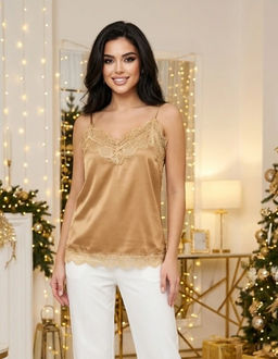 K13328 Топ атласный с кружевом ЗОЛОТОЙ