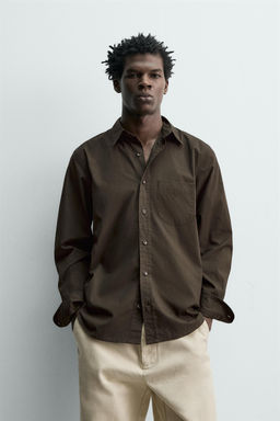 CAMISA REGULAR FIT POPEL?N / Marr?n oscuro - Zara фото 2