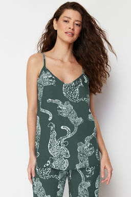 Trendyolmilla Lacivert Kaplan Desenli Ip Ask?l? Viskon Dokuma Pijama Tak?m? THMSS24PT00127  фото 4