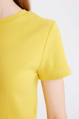 Классная базовая футболка в рубчик с круглым вырезом и короткими рукавами - Defacto фото 5