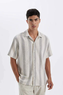 Полосатая рубашка с короткими рукавами и воротником-поло Relax Fit