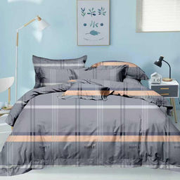 Постельное белье, комплект 2-х спальный "Клетка на сером", 4 предмета: пододеяльник 175х215см, евро-простыня 220х240см, 2 наволочки 70х70см с клапаном-запахом, микрофибра 80г/м2, упаковка "классическая" ПВХ 32х41см, "Домашняя мода" (Россия)