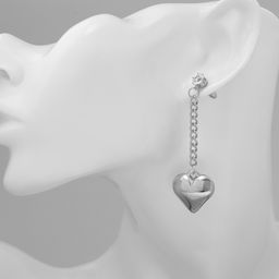 Серьги металл Сердца на цепочке, цвет белый в серебре