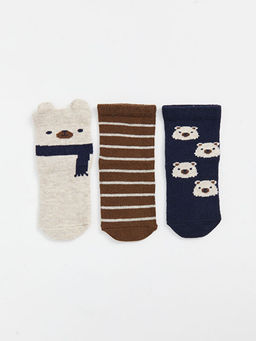 Bask?l? Erkek Bebek Soket ?orap 3l?