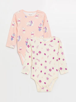 Bisiklet Yaka Uzun Kollu Bask?l? K?z Bebek ??t??tl? Body 2li