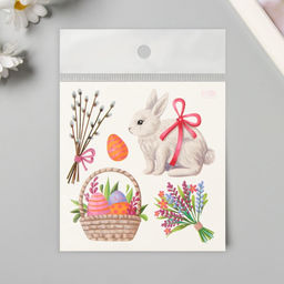 Переводные тату цветные Кролик и пасхальная корзинка, временные татуировки, 10?10 см - Арт узор фото 4