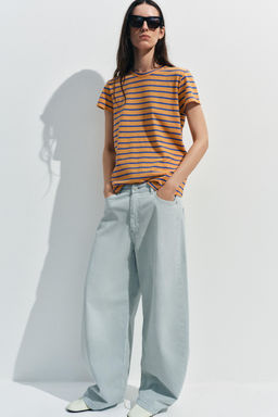 CAMISETA RAYAS ALGOD?N Y LINO / Naranja