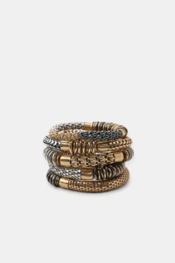 PACK 5 PULSERAS EL?STICAS PIEZAS MET?LICAS / Oro / Plata - Zara фото 2