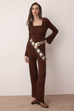 Kahverengi Kare Yaka Vucudu Saran Triko Alt - Ust Tak?m TWOAW26AU00054 - Trendyolmilla фото 3