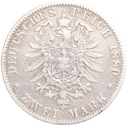 2 марки 1880 года D Германия (Бавария)
