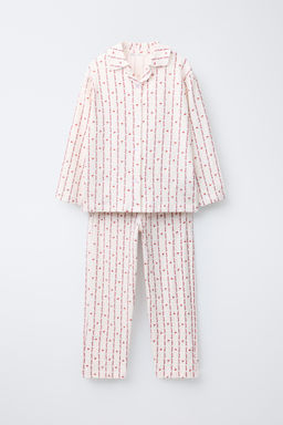 6-14 YEARS/ CHERRY AND FLOWER PRINT SHIRT AND TROUSERS PYJAMAS