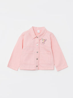 Polo Yaka Uzun Kollu Bask?l? K?z Bebek Ceket