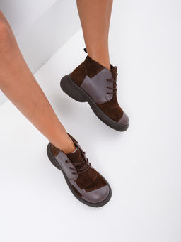 Ботинки 305.927br.Вакса коричневая+корич замша/байка