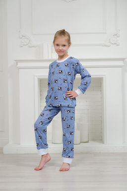 Пижама детская из джемпера и брюк из кулирки Коровы голубой - Амадэль фото 3
