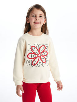 Bisiklet Yaka ?i?ekli K?z Bebek Sweatshirt ve Pantolon 2li Tak?m - Waikiki фото 4