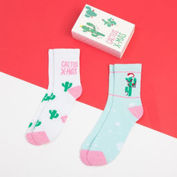 Носки женские новогодние Кактусы размер 36-40 (23-25 см), набор 2 пары
