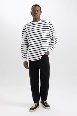 Толстовка в полоску с круглым вырезом Comfort Fit - Defacto фото 2