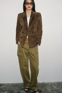 BLAZER CRUZADA 100% PIEL ANTE / Khaki