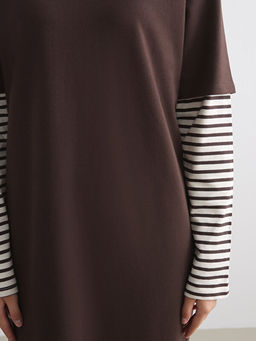 Dik Yaka ?izgili Sweat Elbise