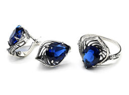 Кольцо серьги с цирконом искусственным цв. синий размер 21