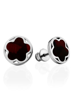 Серьги с замочками-гвоздиками Монако. Янтарь® из серебра и тёмно-вишнёвого янтаря