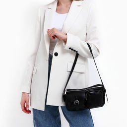 Сумка женская с карманами кожзам, черная