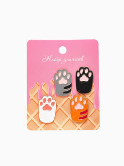 Набор значков (4 шт.) Лапки кошачьи, цветной в золоте