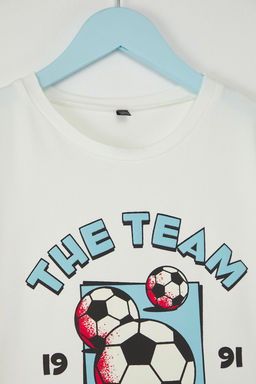 Ekru Erkek Cocuk Pamuklu Futbol Bask?l? K?sa Kol Orme T-Shirt TKDSS25TS00084 - Trendyolmilla фото 2