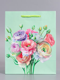 Пакет подарочный ламинированный Весенний букет, мятный, 18?22.3?10 см