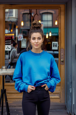 Saks Oversize/Rahat Kesim Basic Bisiklet Yaka Kal?n/Ici polarl? Orme Sweatshirt TWOAW24SW00102