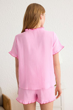 Trendyolmilla Ac?k Pembe %100 Pamuklu F?rf?rl? Muslin Sortlu Dokuma Pijama Tak?m? THMSS25PT00047 фото 5